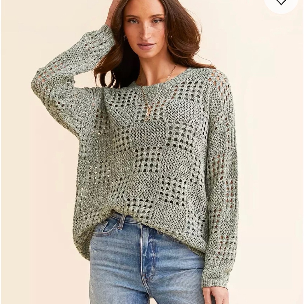 BKE Forest Green Open-Knit Sweater